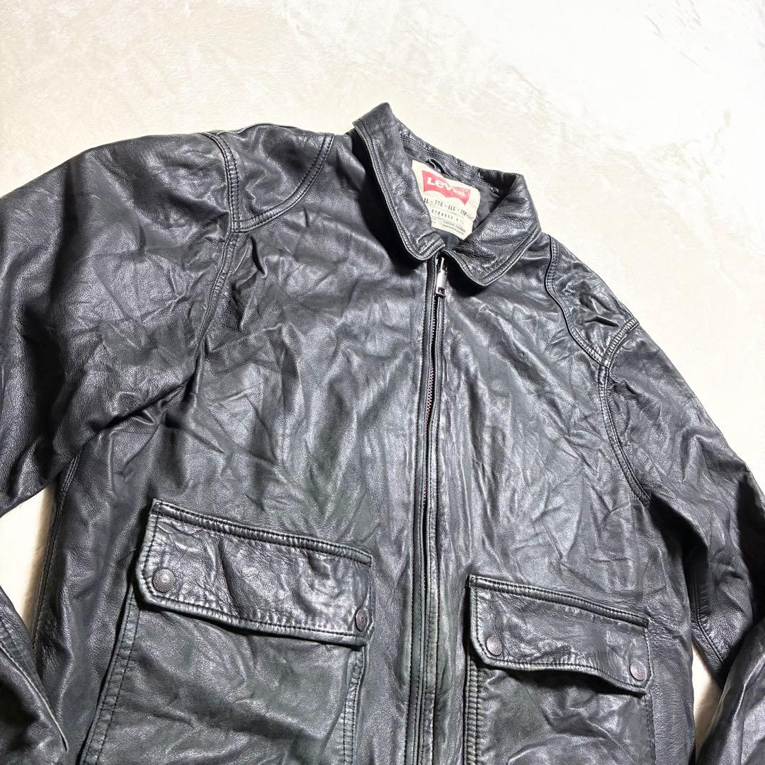 【状態良好】Levi's☆レザージャケット☆羊革☆ブラック☆XXLサイズ☆大きめ