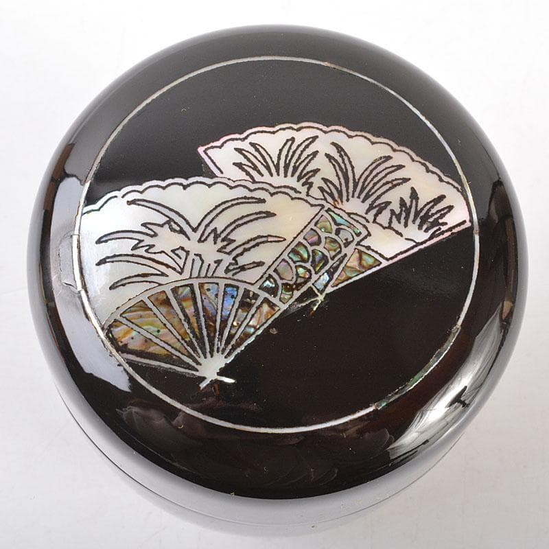 茶道具　朝鮮漆器　黒漆　金命山作　螺鈿扇　寿　棗　共箱　Ｖ　6876