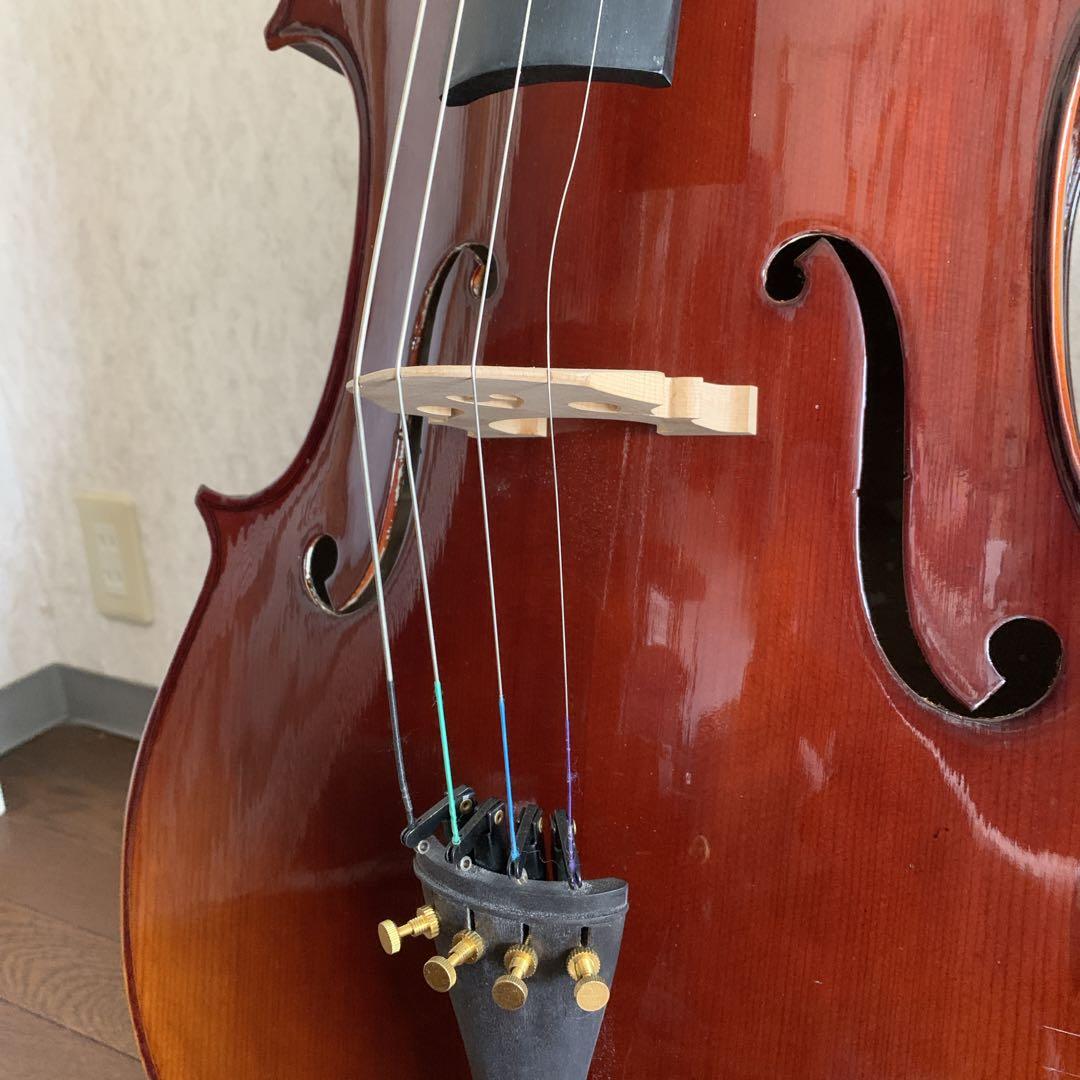 チェロ　木製　光沢仕上げ　ソフトケース付　松脂　弦楽器