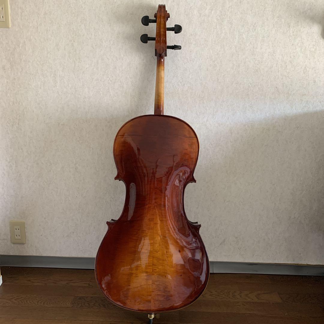 チェロ　木製　光沢仕上げ　ソフトケース付　松脂　弦楽器