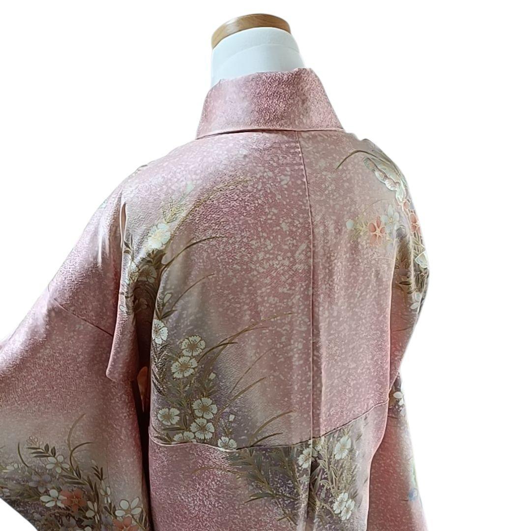 LULU52 着物 正絹 振袖 ピンク 花柄 蝶々