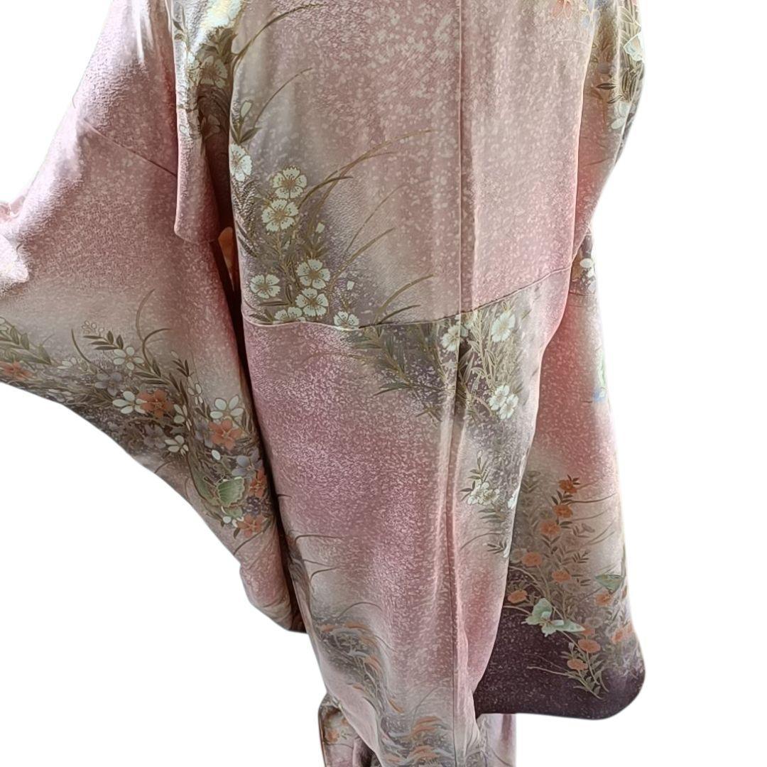 LULU52 着物 正絹 振袖 ピンク 花柄 蝶々