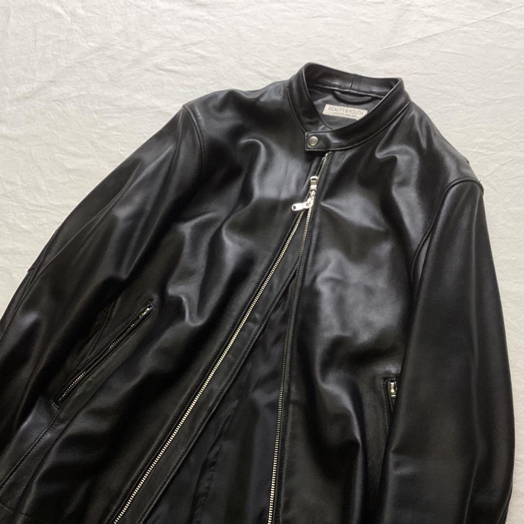 B&Y ラムレザー シングルライダースジャケット ブラック XL