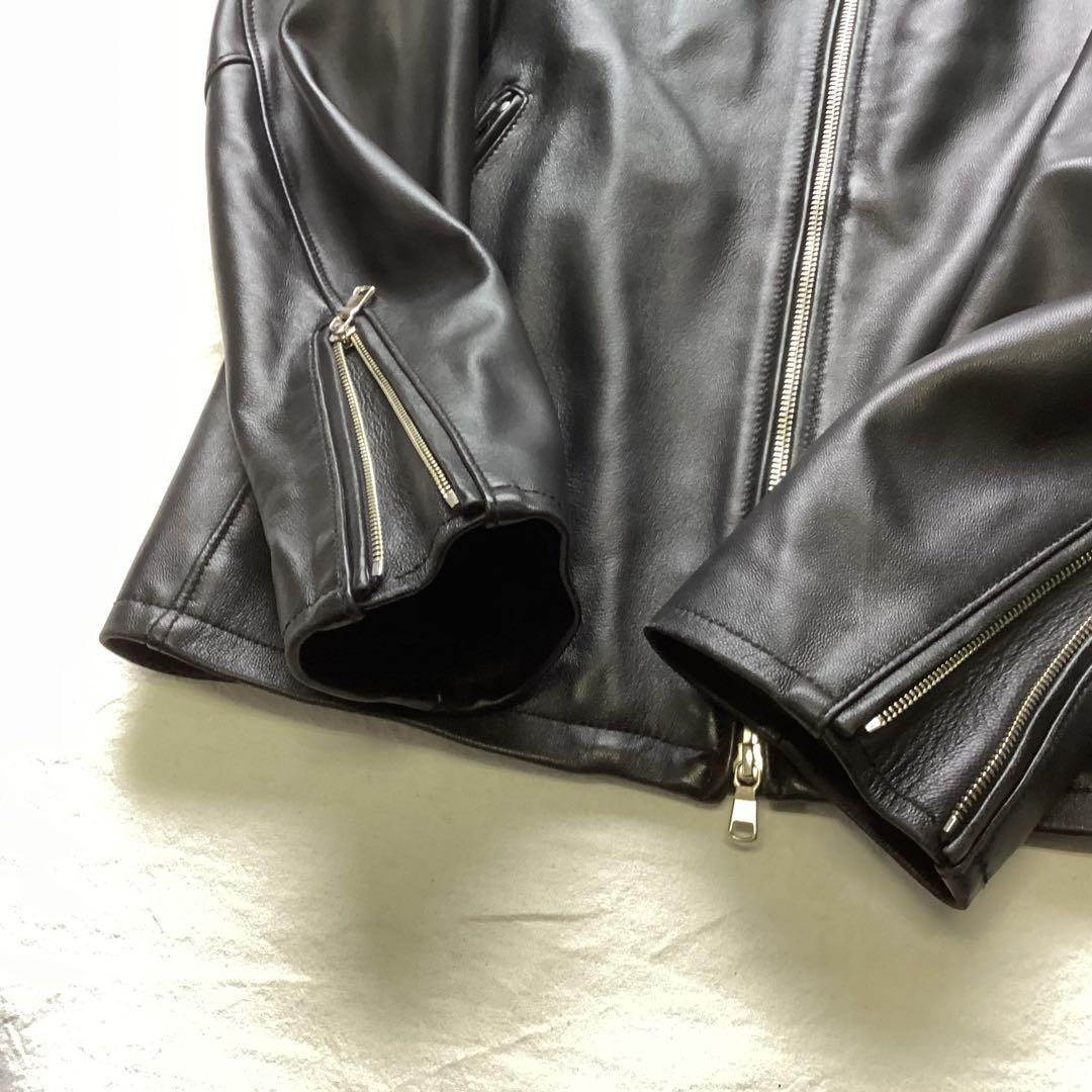 B&Y ラムレザー シングルライダースジャケット ブラック XL