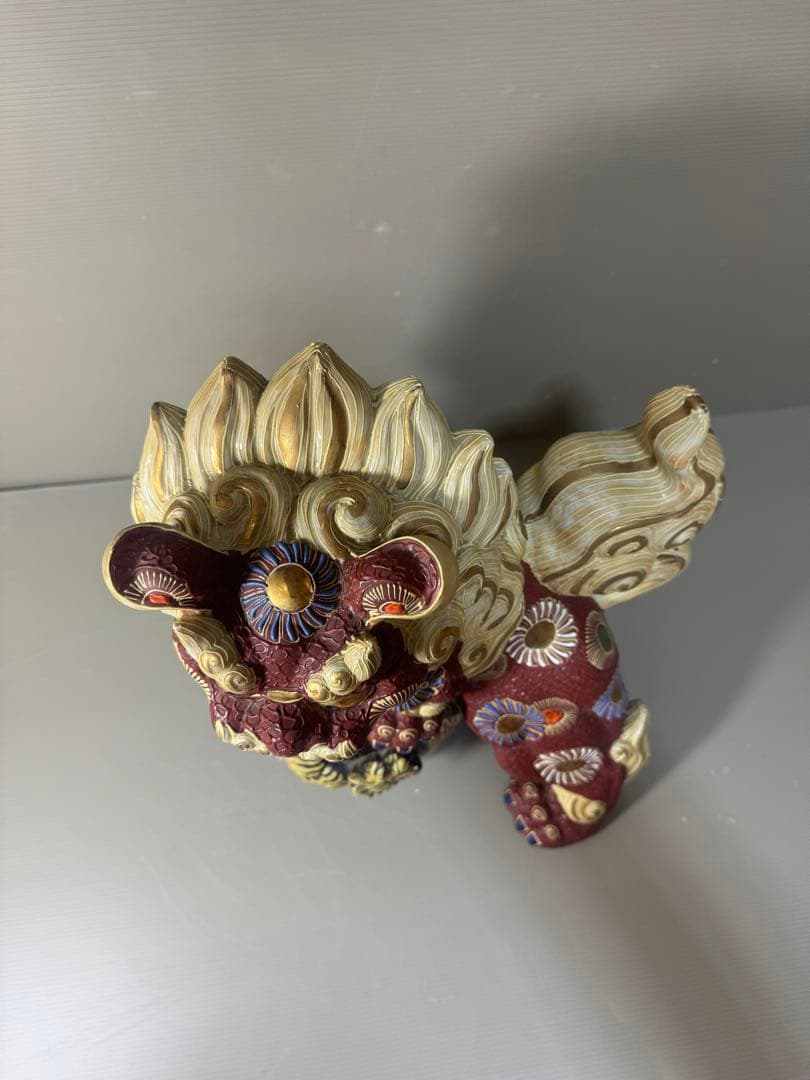 2345 九谷焼 八幡窯　金彩 虎文　唐獅子 縁起物 置物