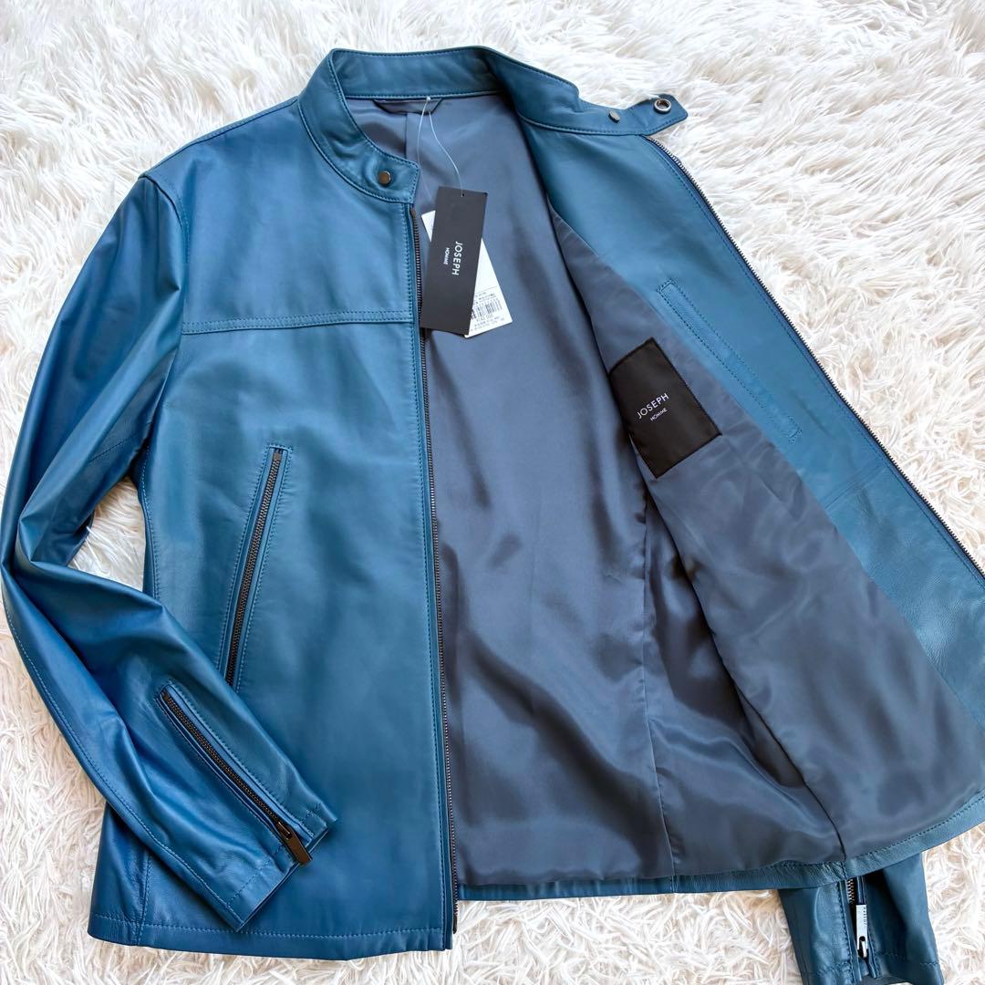 新品タグ付　ジョゼフオム　ライトラムナッパレザー ライダースジャケット 青色　L