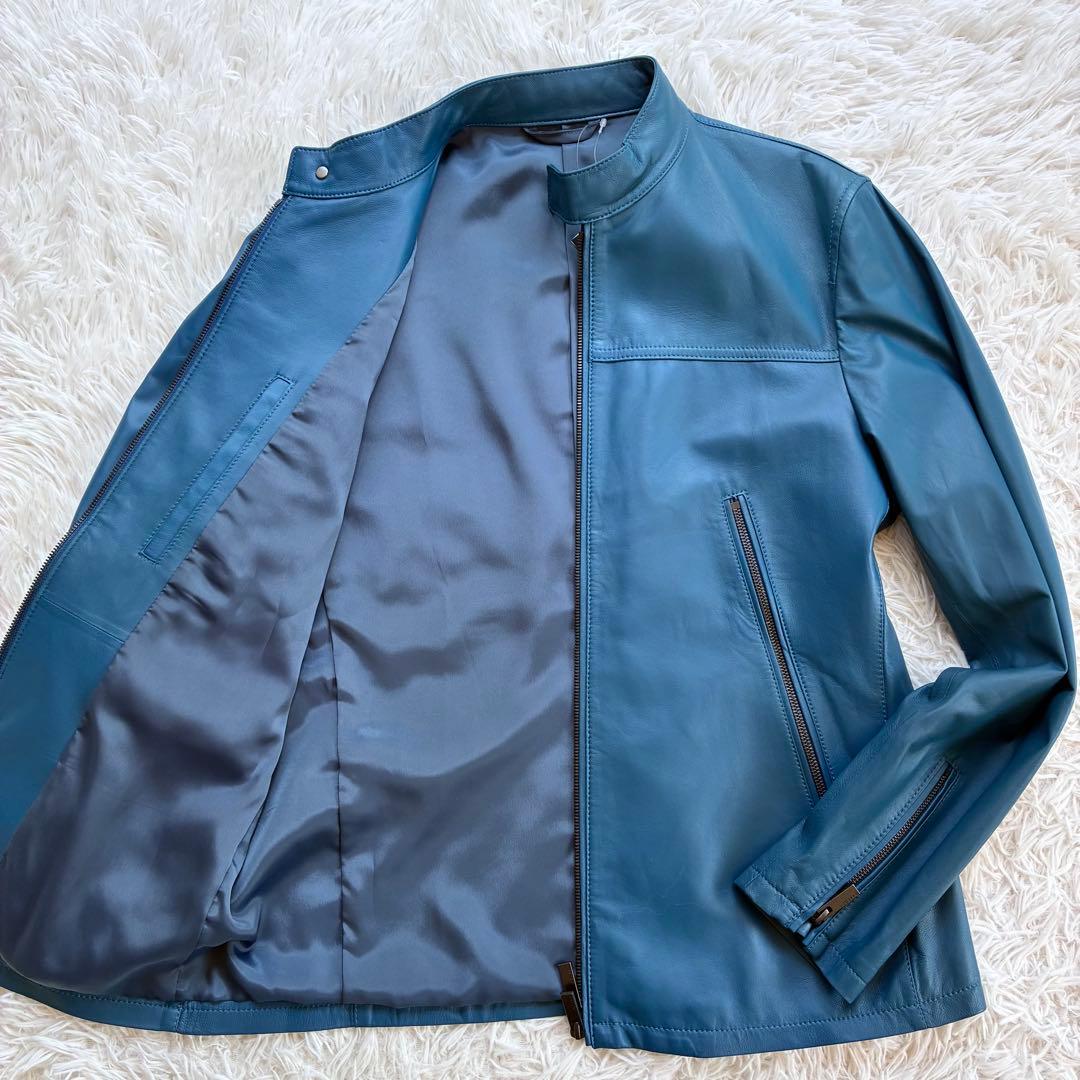 新品タグ付　ジョゼフオム　ライトラムナッパレザー ライダースジャケット 青色　L