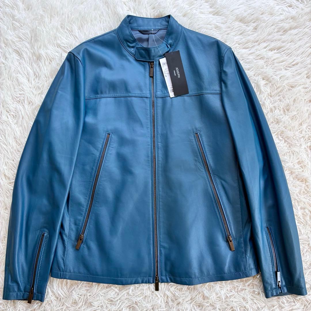 新品タグ付　ジョゼフオム　ライトラムナッパレザー ライダースジャケット 青色　L