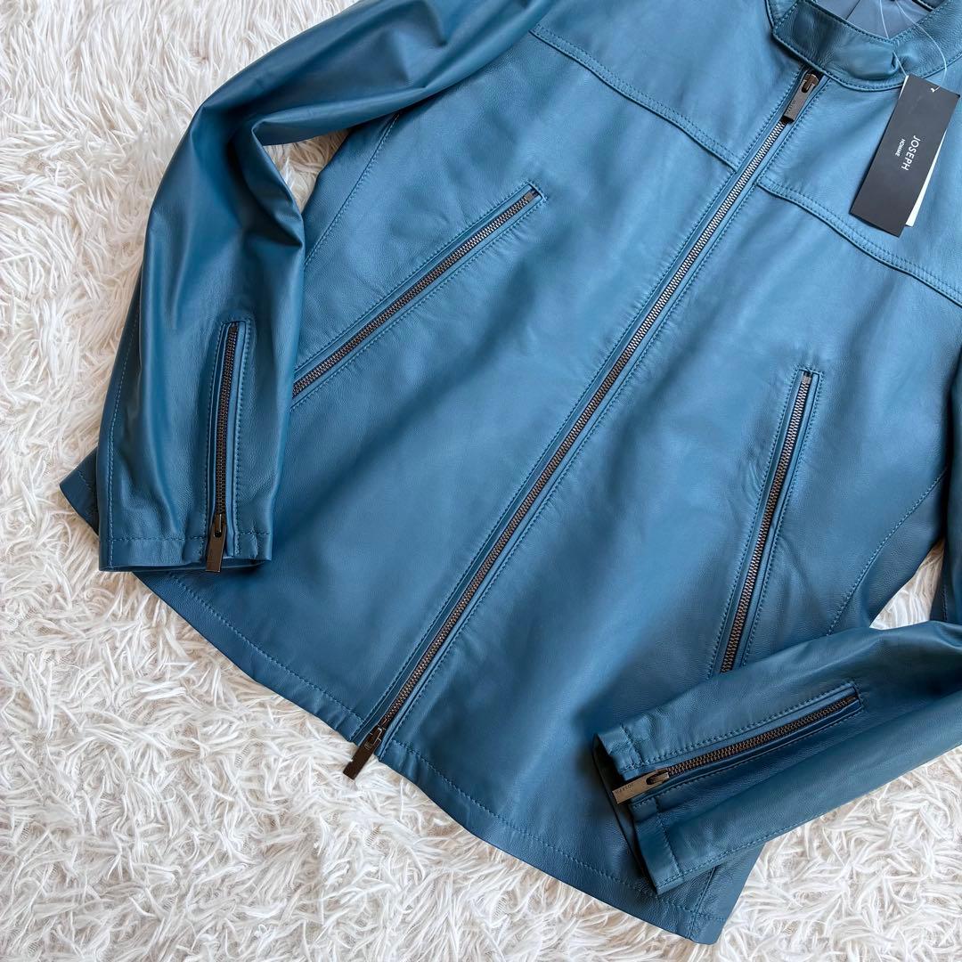 新品タグ付　ジョゼフオム　ライトラムナッパレザー ライダースジャケット 青色　L