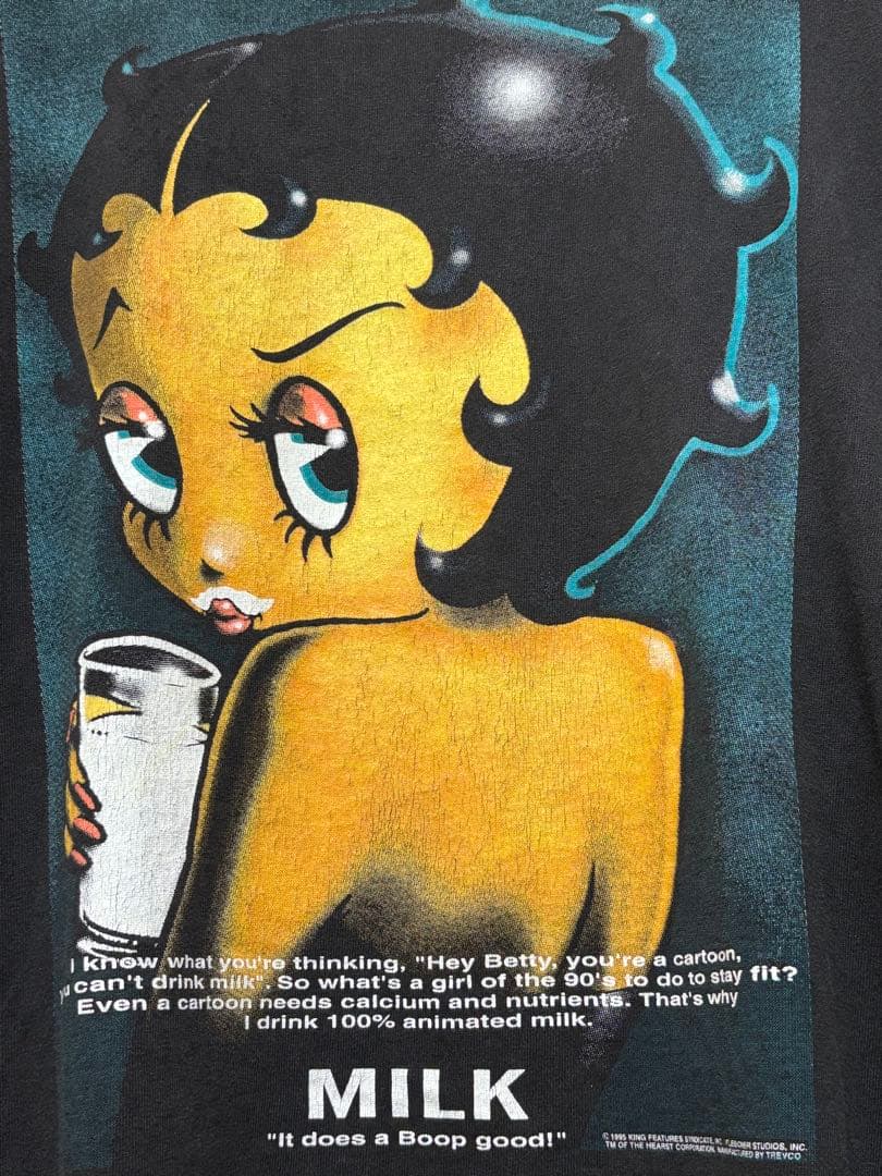 90s BETTY Got Milk？ Tee ブラック M ビンテージ 希少