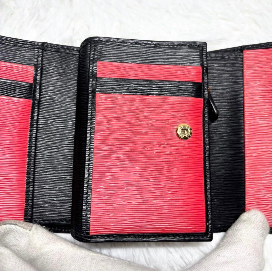 marine♡　三つ折り財布 ヴィッテロムーブ バイカラー 金ロゴ 赤 黒