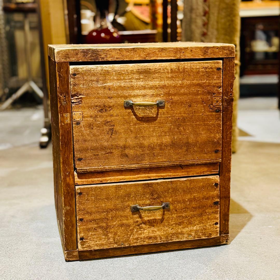 古家具 アンティーク 木製 二段チェスト レターボックス風 引き出し収納