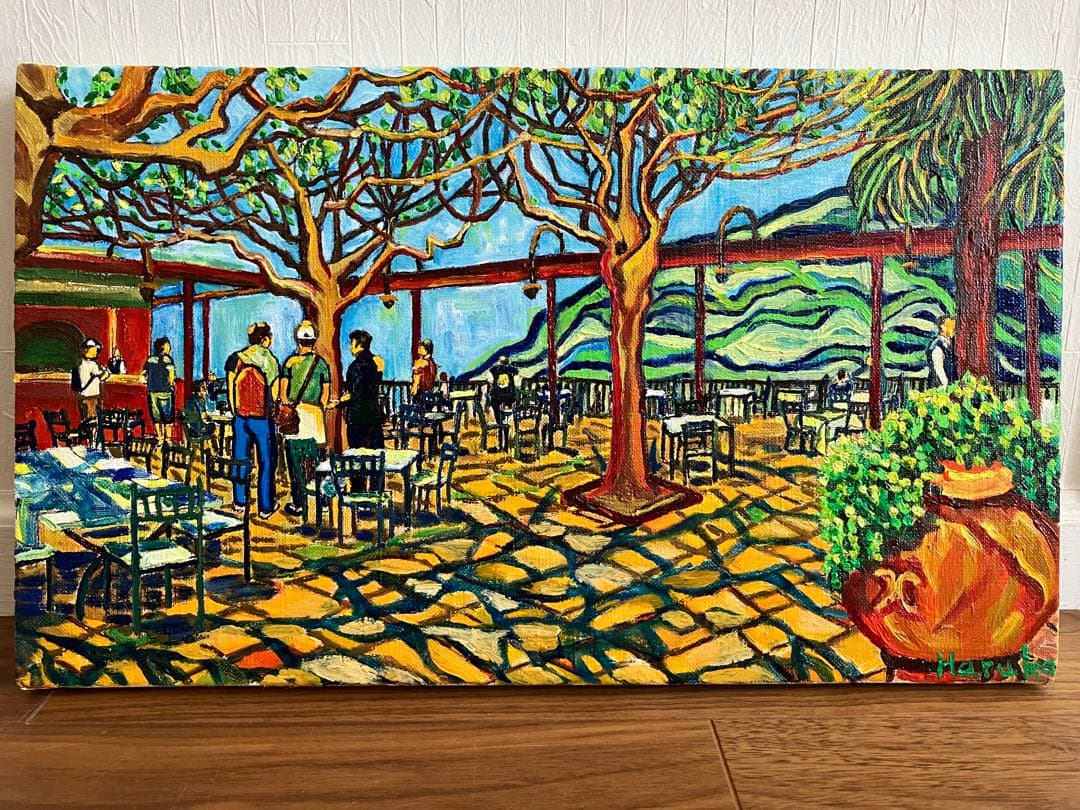 油彩画　油絵　絵画　カフェテリア　M8号　ヨーロッパ風景画