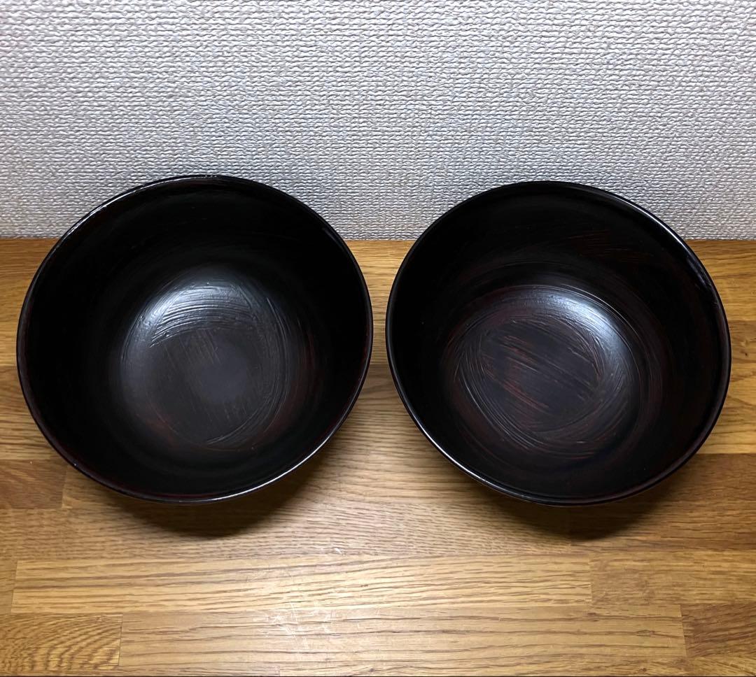 2個セット　漆器　山岸厚夫　5.5寸丼　曙　刷毛目　朱漆　黒漆　木合