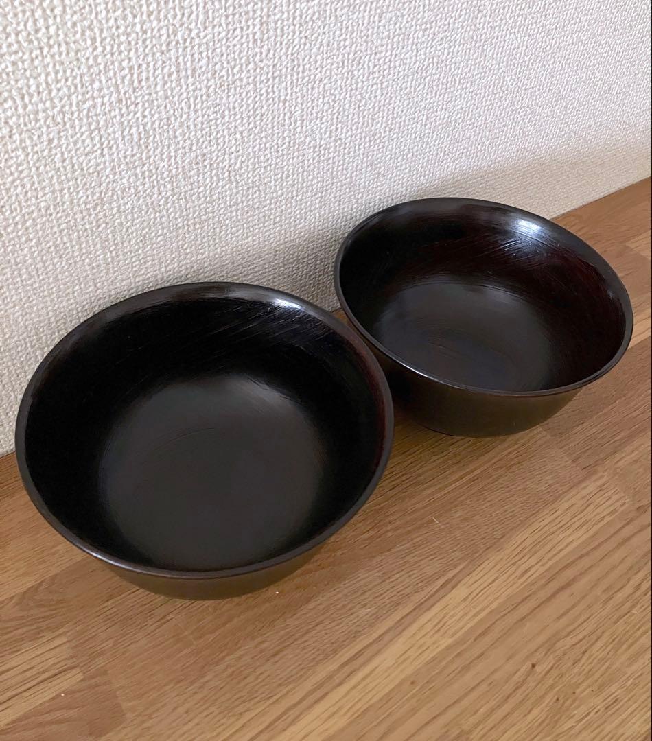 2個セット　漆器　山岸厚夫　5.5寸丼　曙　刷毛目　朱漆　黒漆　木合