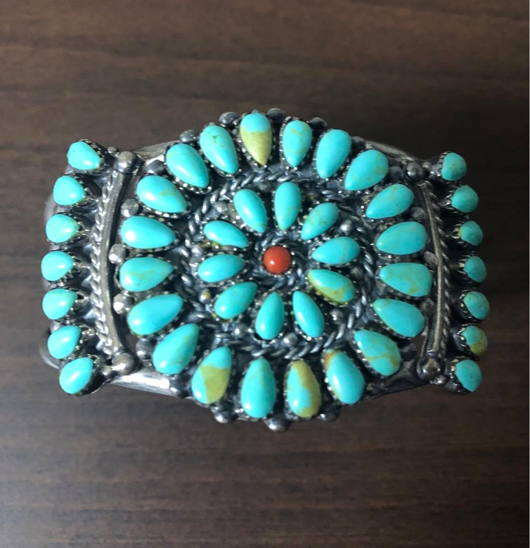 ターコイズ　インディアンジュエリー風バングル　シルバー925 ユニセックス