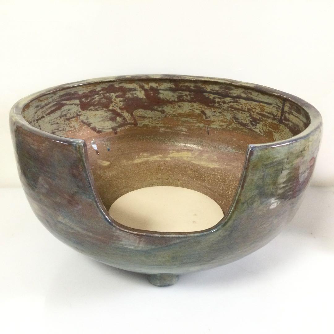 風炉火鉢 焼物 陶印有 底瓦付 茶道具 L194