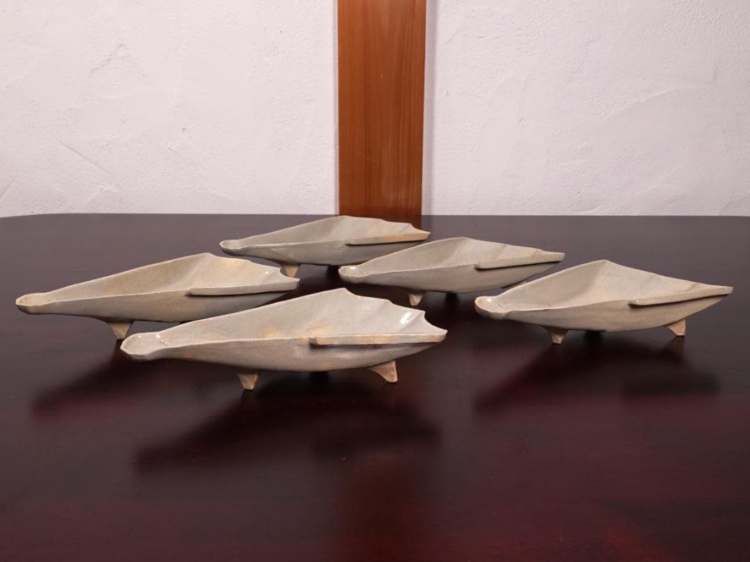 高級和食器 名工 坂田泥華 萩焼 扇面 向付 5客 共箱