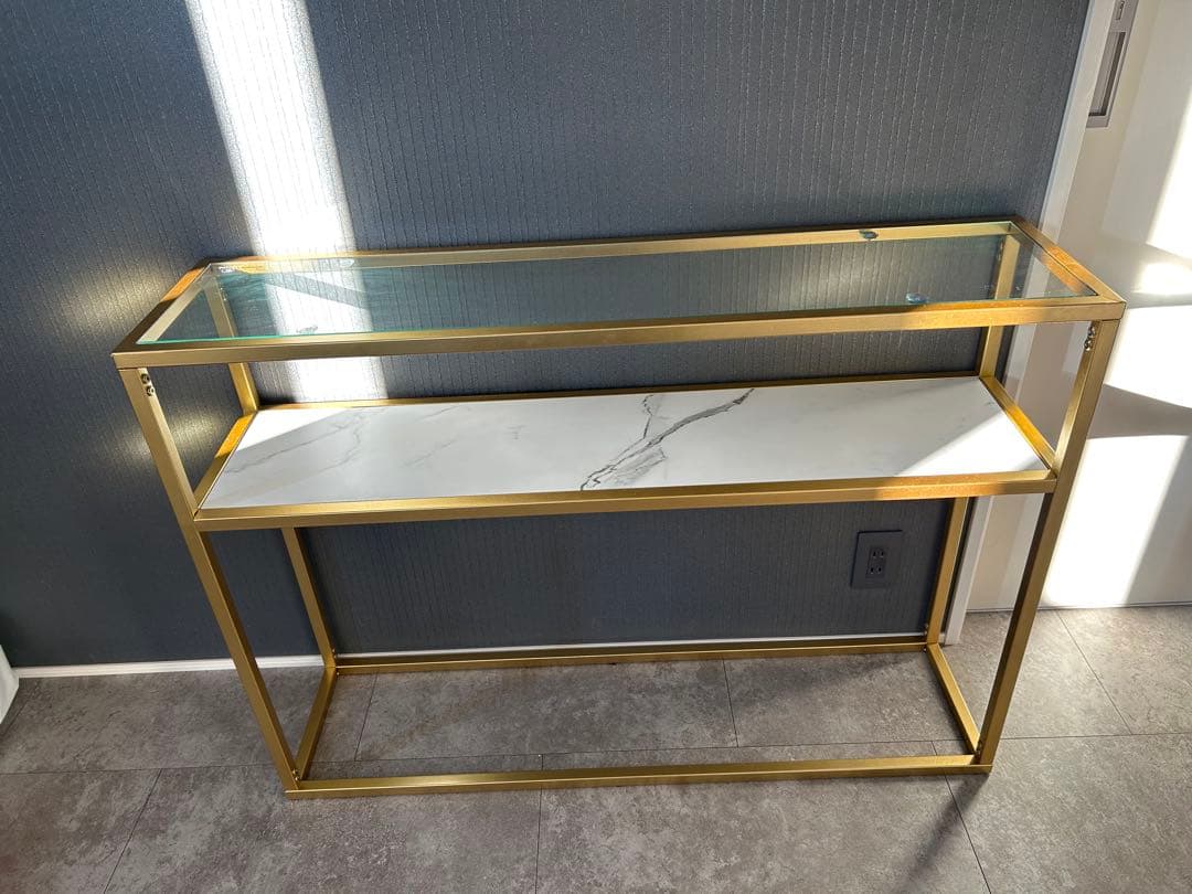 【お洒落良品】ガラストップ＆マーブル柄コンソールテーブル