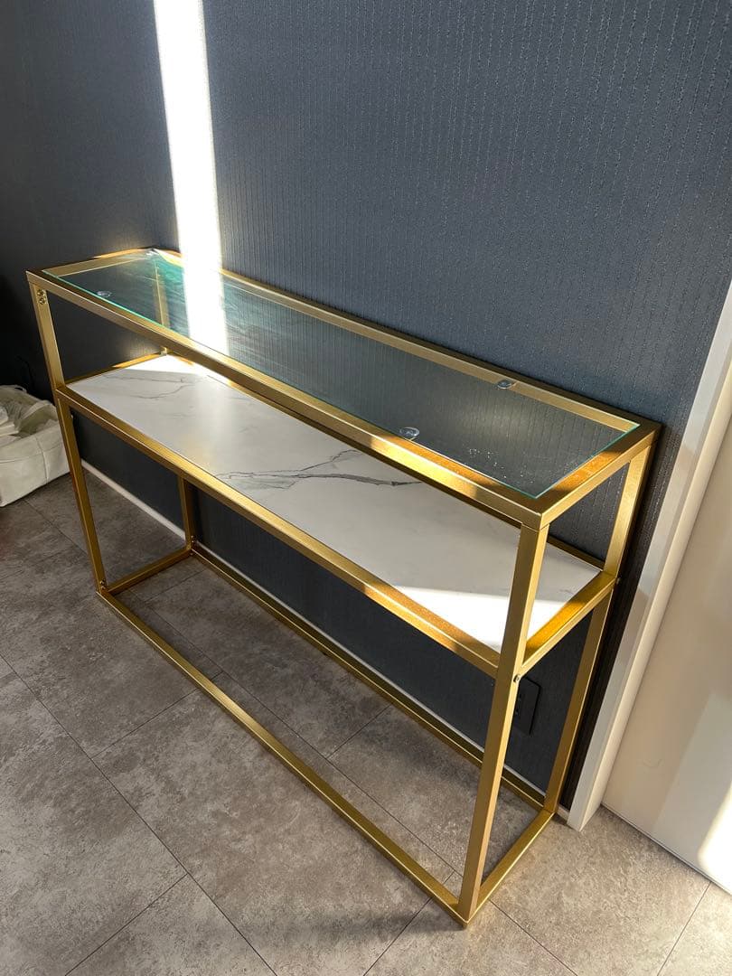 【お洒落良品】ガラストップ＆マーブル柄コンソールテーブル