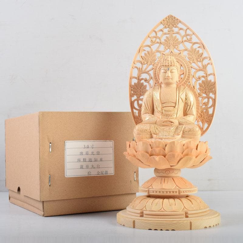 仏教美術　桧彫刻　釈迦如来座像　仏像　蓮華台　C　8982