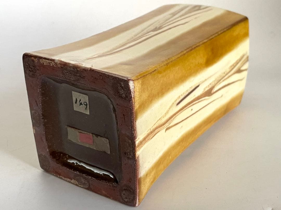 陶芸家　船木研兒　船木研児　舩木　黄釉流紋花瓶　角瓶　花入　花器　民芸　民藝