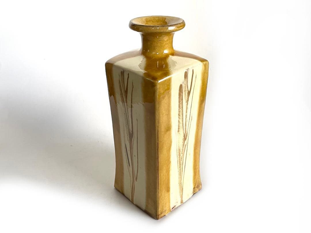 陶芸家　船木研兒　船木研児　舩木　黄釉流紋花瓶　角瓶　花入　花器　民芸　民藝