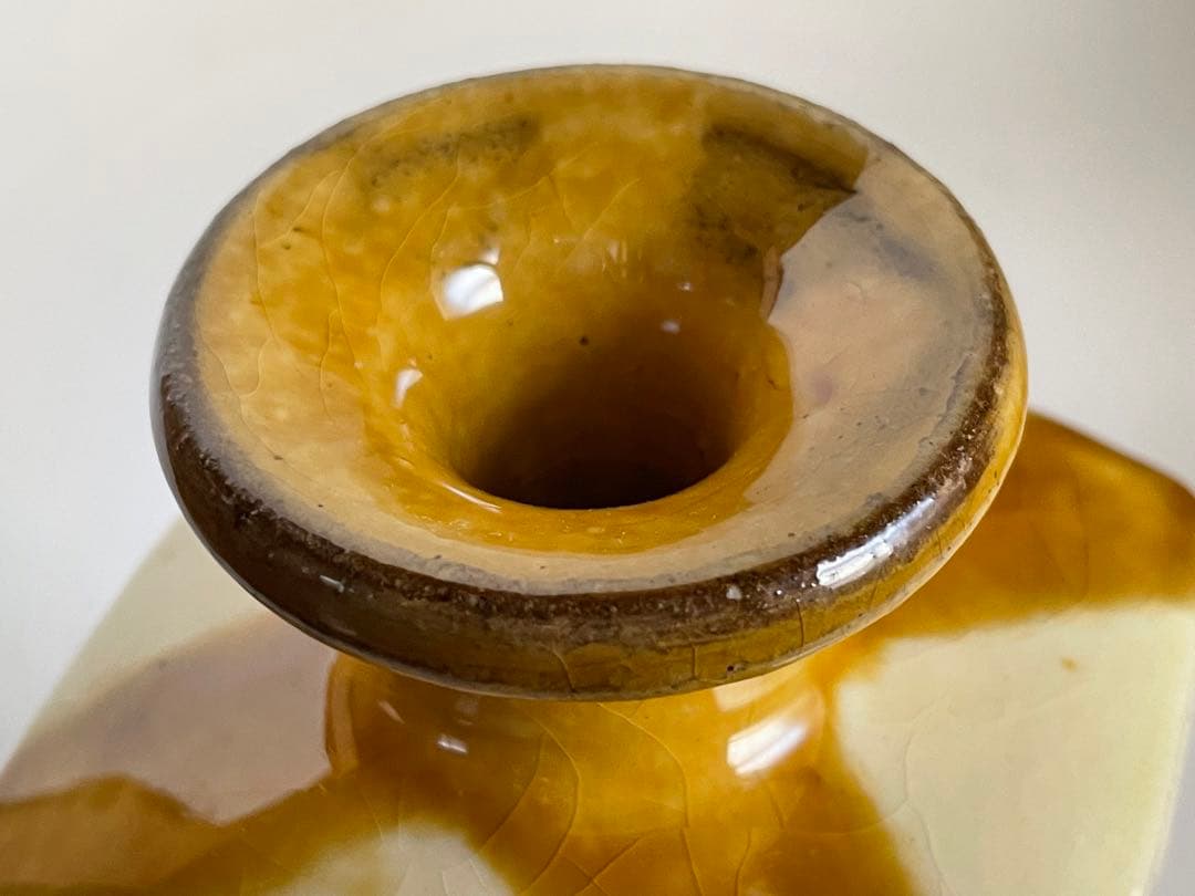 陶芸家　船木研兒　船木研児　舩木　黄釉流紋花瓶　角瓶　花入　花器　民芸　民藝