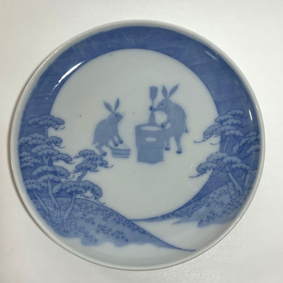 明治　印判皿　月うさぎ