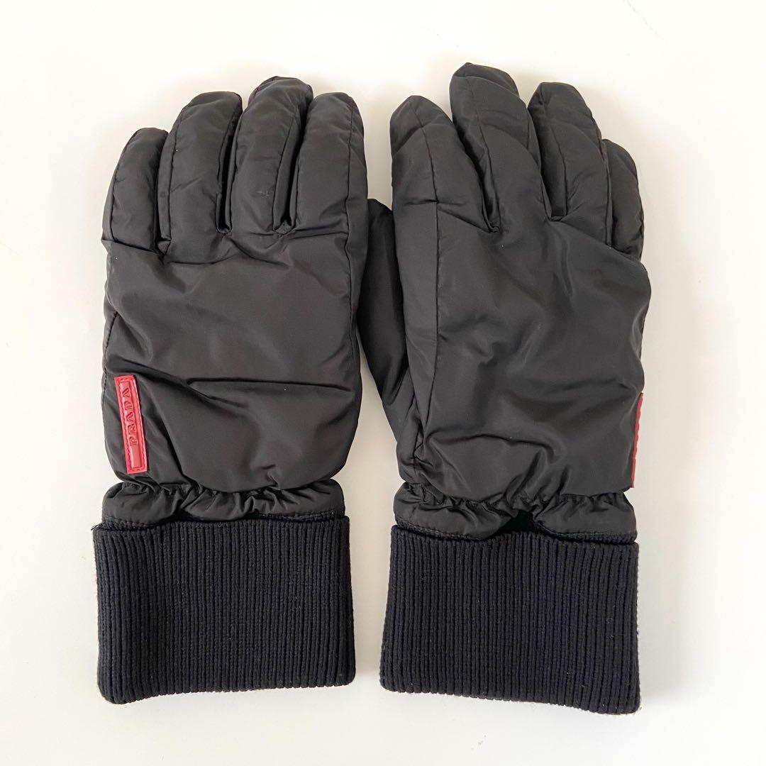 極美品　prada sport globe 耐久良　鹿レザー切り替え　中綿手袋