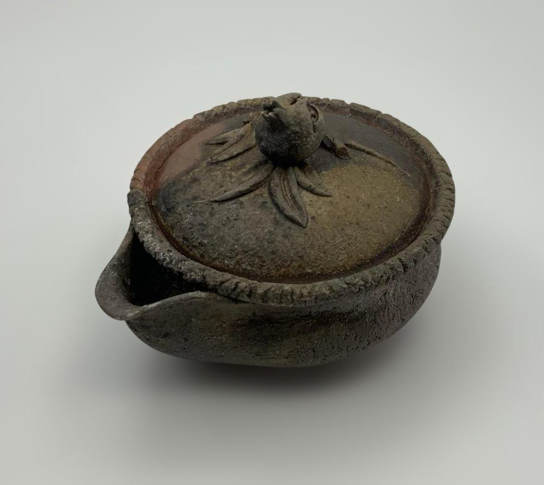 Okuman 入江光人司 備前手造榴摘み宝瓶湯冷まし煎茶碗 共箱/共布/栞