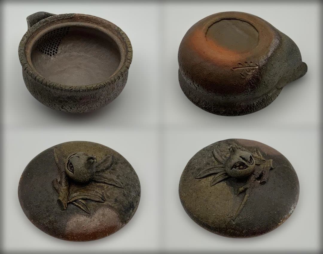 Okuman 入江光人司 備前手造榴摘み宝瓶湯冷まし煎茶碗 共箱/共布/栞