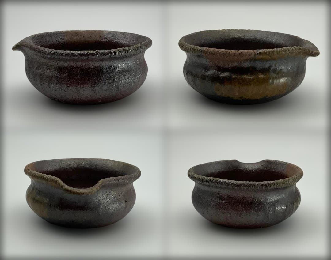 Okuman 入江光人司 備前手造榴摘み宝瓶湯冷まし煎茶碗 共箱/共布/栞