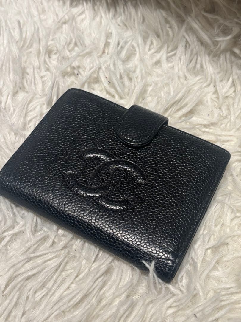 シャネル ココマーク 二つ折り財布 がま口　ブラック