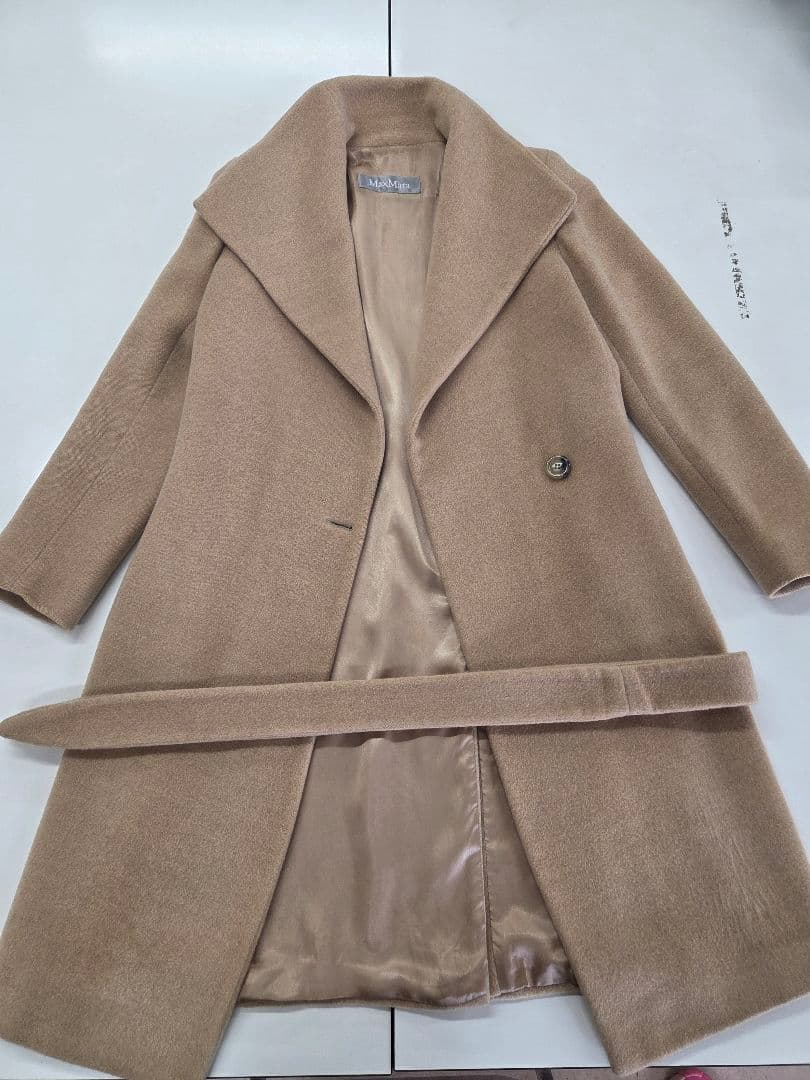 Max Maraマニュエラ系ベルテッドコート キャメル38女優襟ヴァージンウール