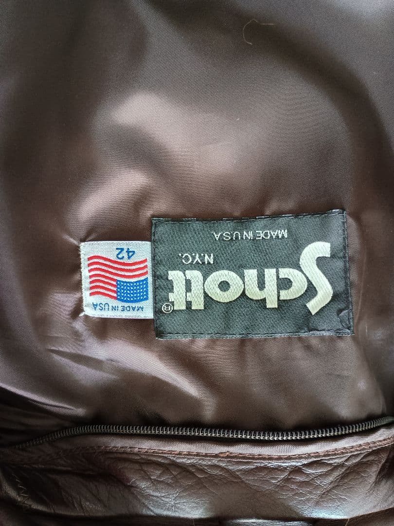 Schott ブラウンレザーシングルライダースジャケット