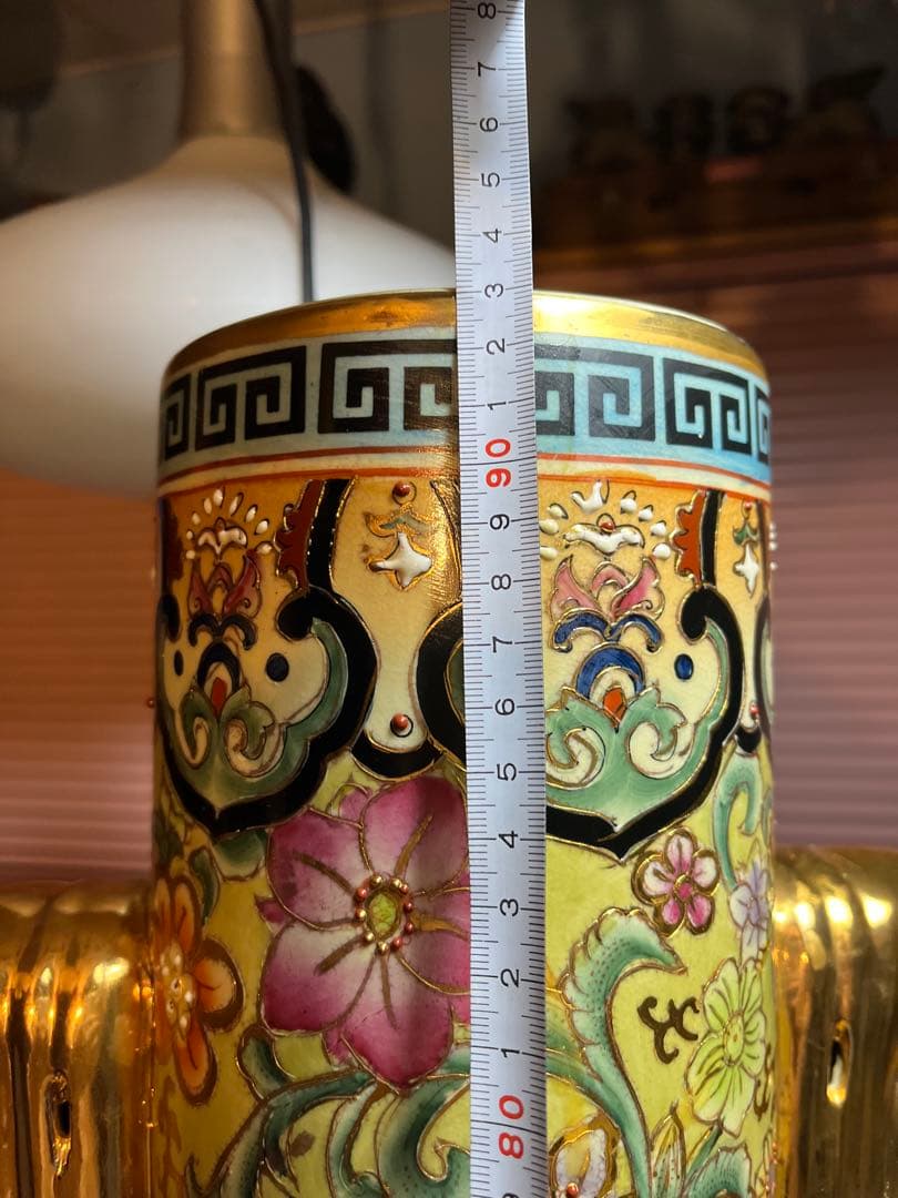 中国美術、嶺東窯製 、金彩花瓶93㌢金彩色絵 大花瓶 、鶴図 、龍、特大花瓶