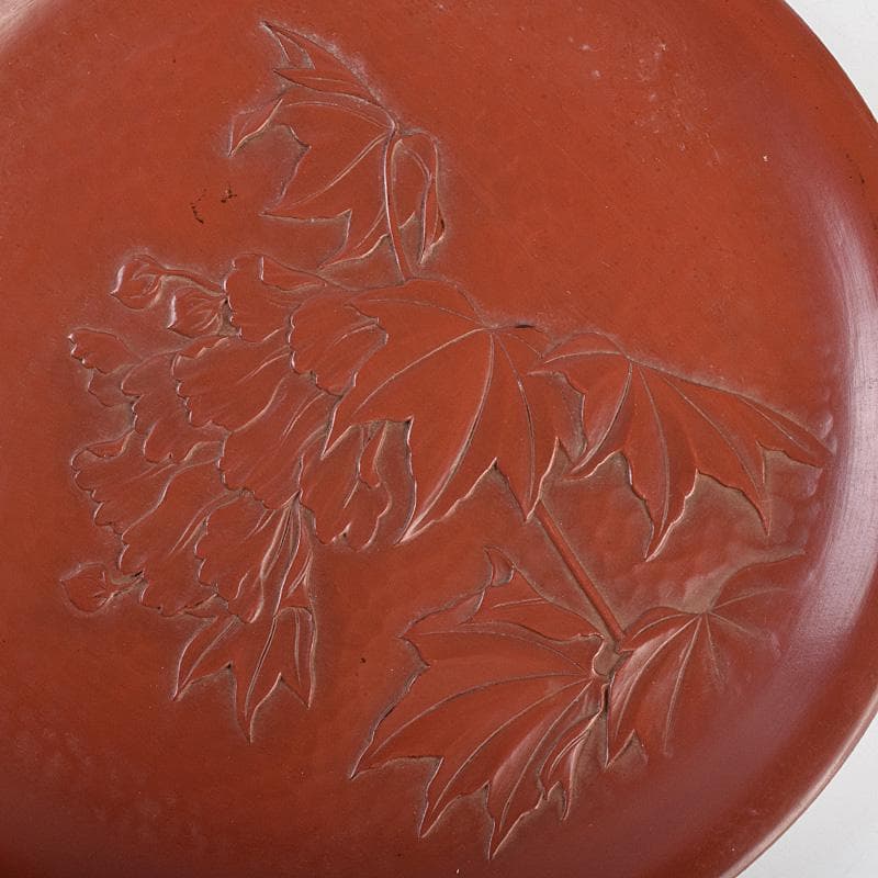 鎌倉彫　手彫　絵替鎌倉盆　丸盆　五枚　在銘　書付共箱　V　R8990B