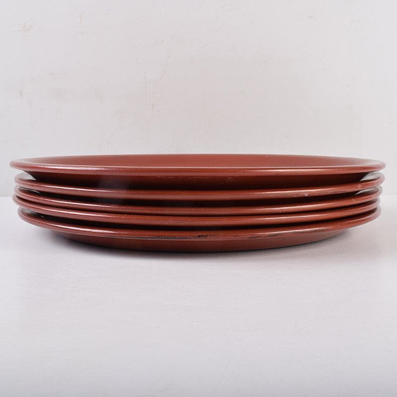 鎌倉彫　手彫　絵替鎌倉盆　丸盆　五枚　在銘　書付共箱　V　R8990B