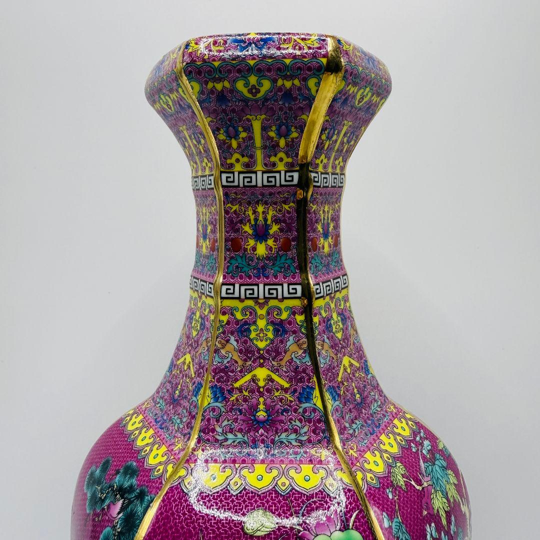 R107 ほうろう彩色 花瓶（かびん）陶磁器 アンティーク