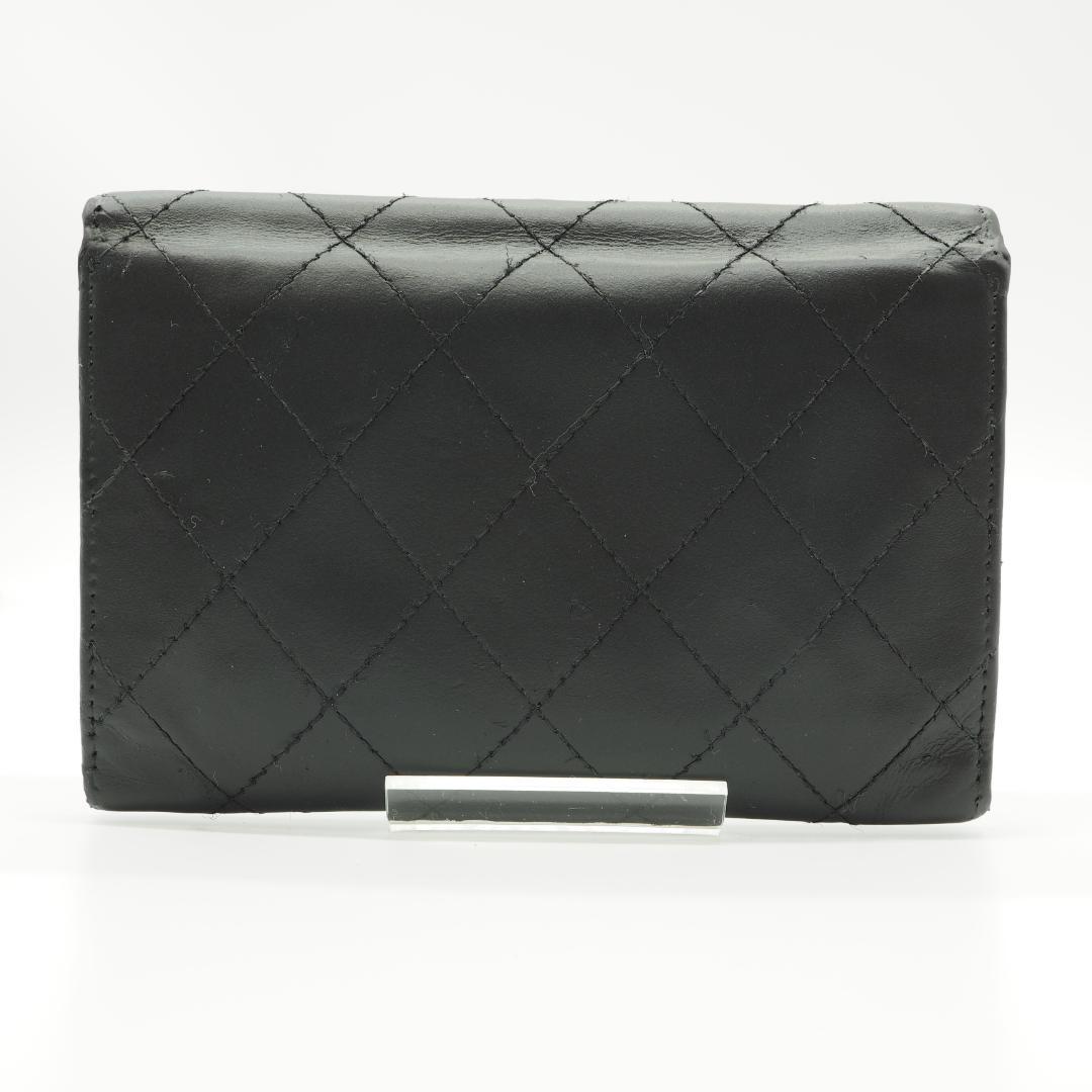 CHANEL シャネル カンボンライン 二つ折り財布 黒×ピンク