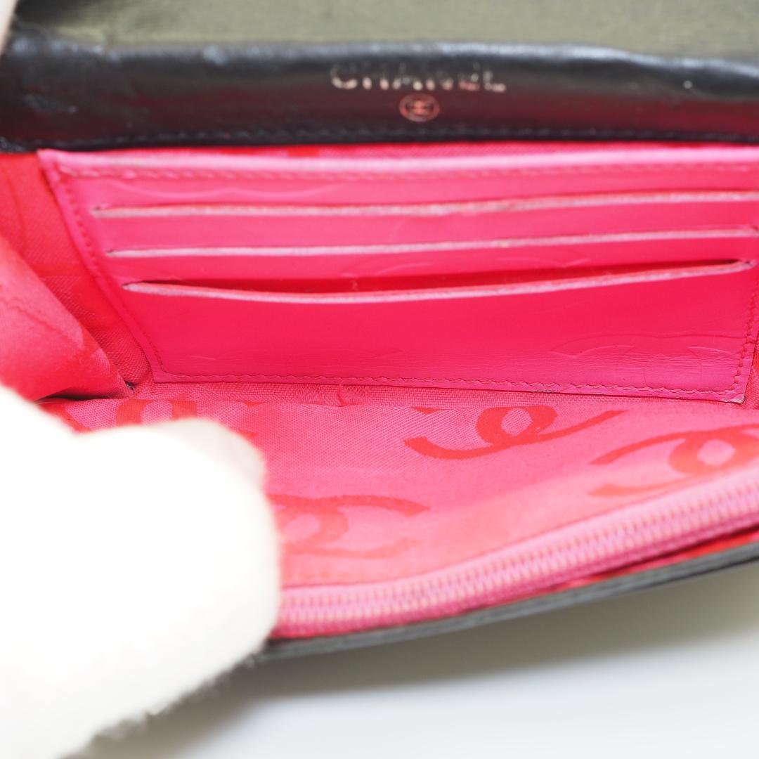 CHANEL シャネル カンボンライン 二つ折り財布 黒×ピンク