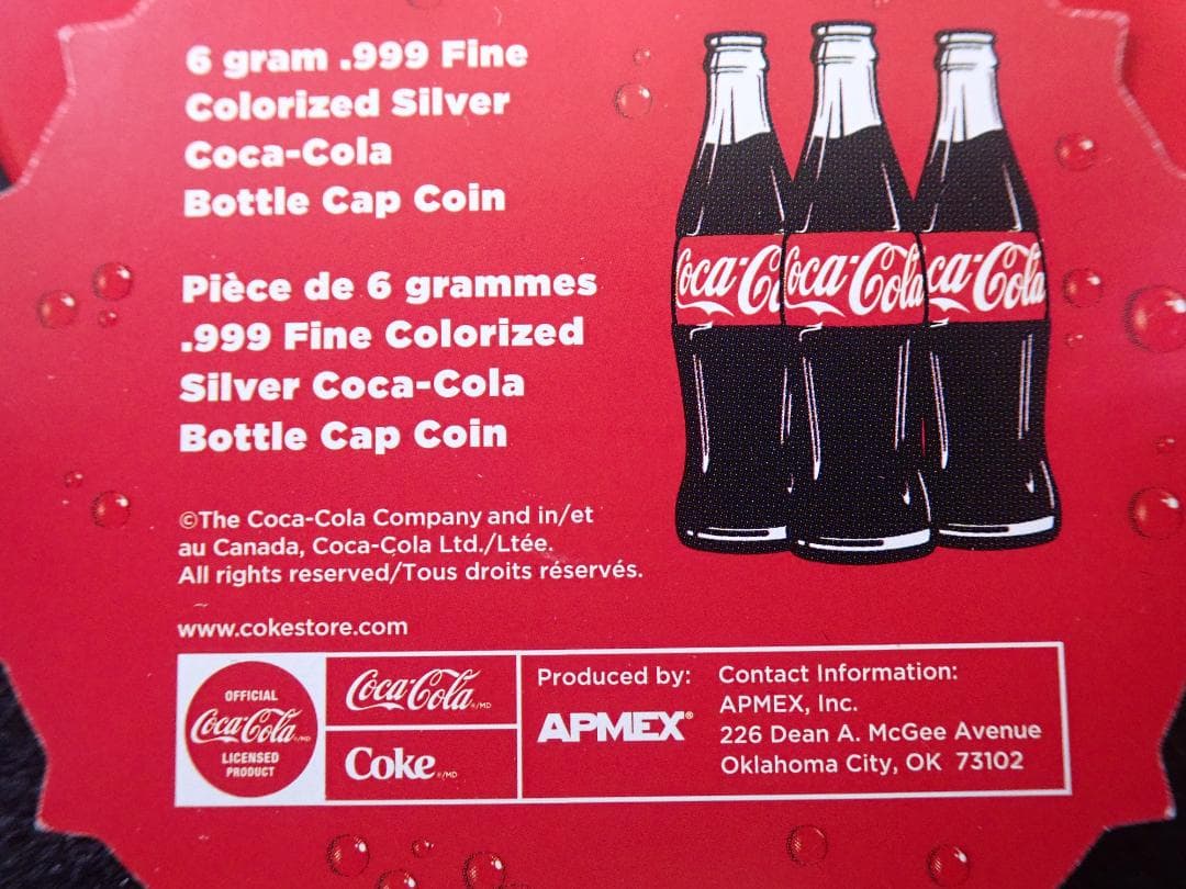 コカ・コーラ®ボトルキャップ 銀貨 貴重な裸！純銀 箱・缶・COA全部付！