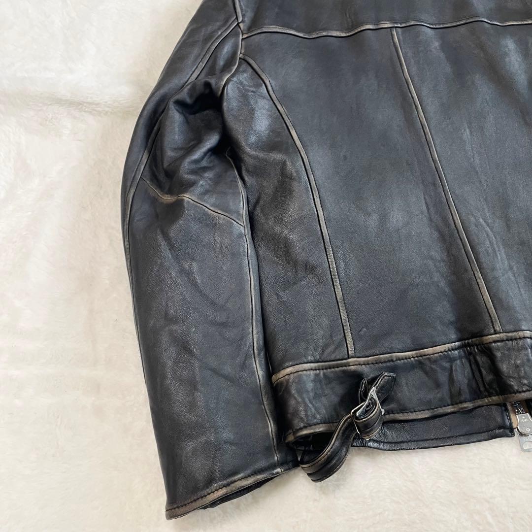 ✨️希少ダメージ加工✨️ナノユニバース　シングルライダース　キルティング　黒