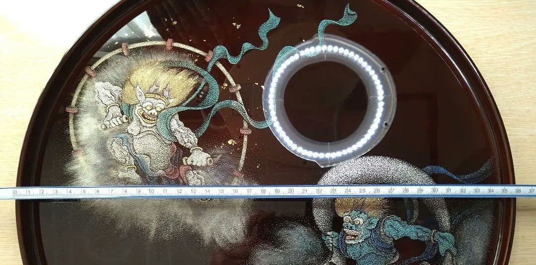 輪島塗沈金「風神雷神」半月盆