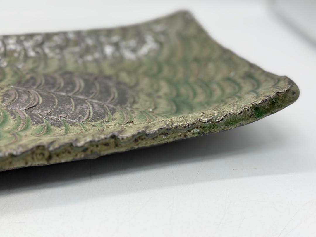 坂田甚内作　灰釉波紋長皿　懐石料理　送料込み250611