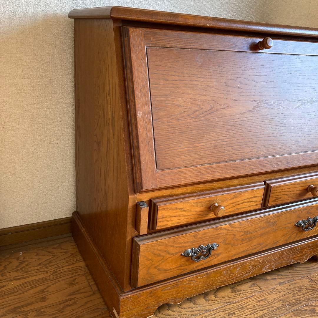 越後民芸　ライティングビューロー木製座卓 引き出し付き