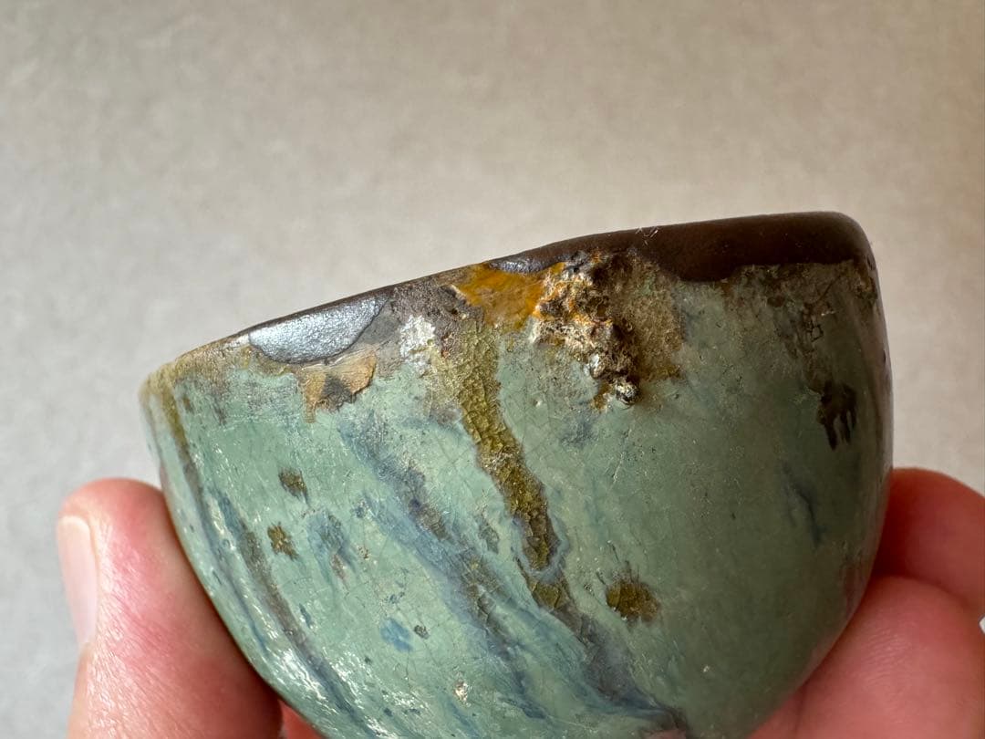 古唐津　緑釉杯　ぐいのみ　桃山〜江戸初期