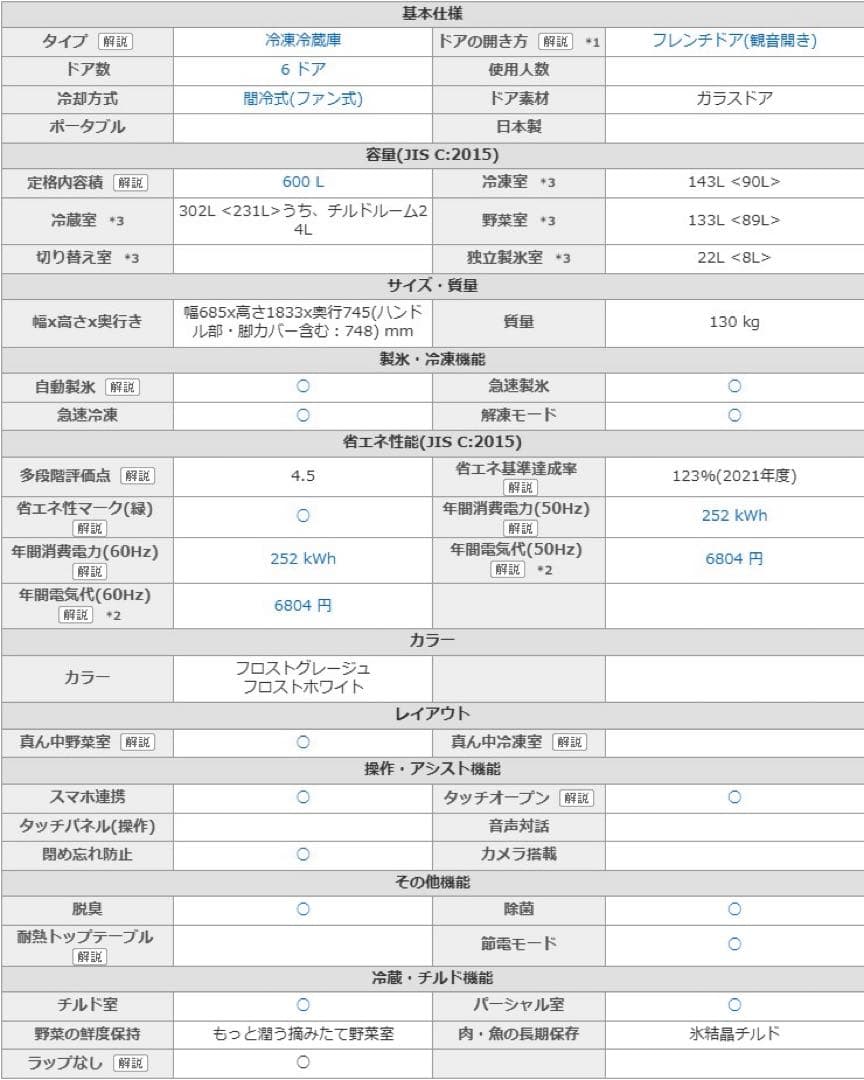 冷蔵庫　東芝　VEGETA GR-U600FZS 2022年製　600L