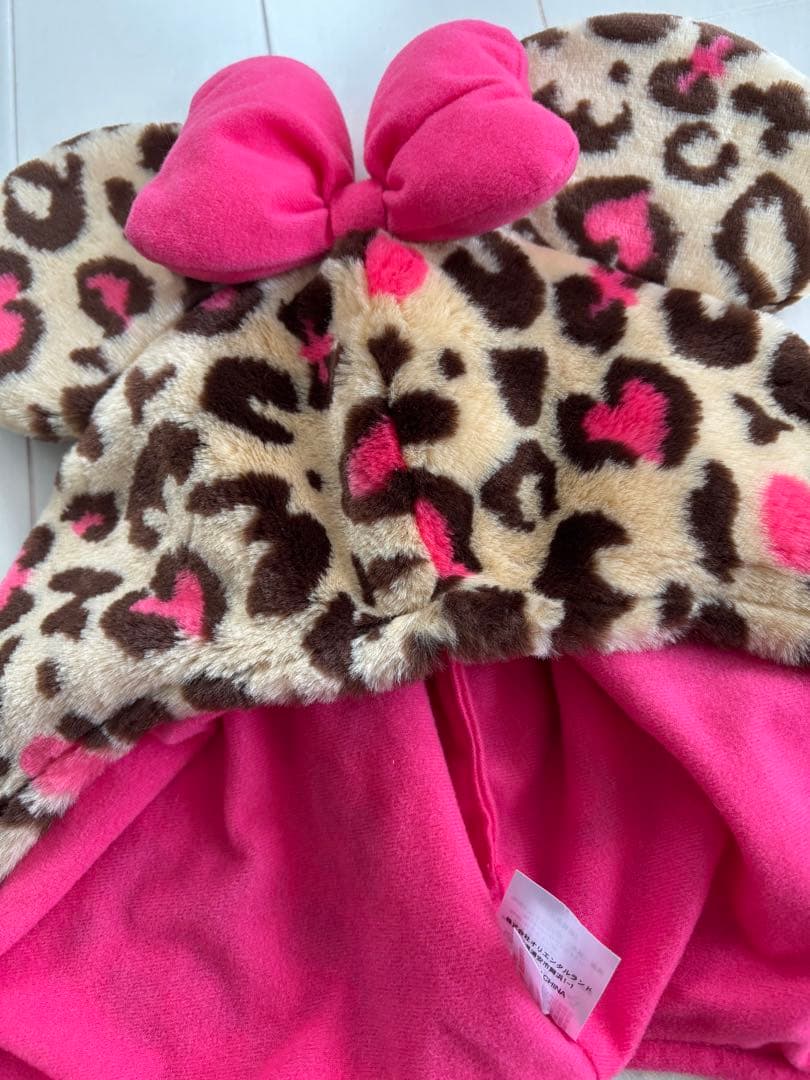 美品！ ディズニー ファンキャップ ミニー 耳付き ヒョウ柄 マフラー